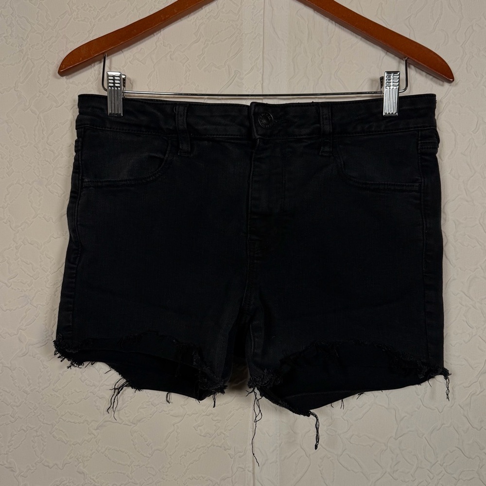 American Eagle Next Level Stretch Cut Off Jean Shorts Black Sz 12